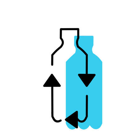 Plastic recycling icon, Bottle shape recycling sign with arrows, Reusable concept to save the environment, Flat icon design. Nature protection, eco-friendly.の写真素材