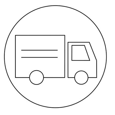 Flat-style delivery truck icon. Raster illustration of a van on a white isolated background. Business concept of trucks. The car icon inside the circle.の写真素材
