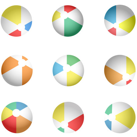 A set of beach balls on a white background. Vector three-dimensional image, a template of colored summer ballsのイラスト素材