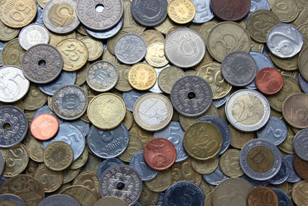 Coins of the countries different European and different face valueの写真素材