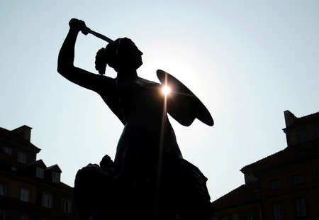 Warsaw mermaid statue a landmark of the Warsaw old townの写真素材