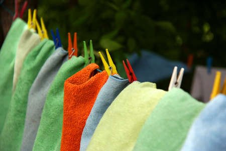 Towels drying on the clotheslineの写真素材