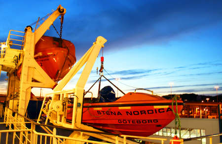 Gdansk, Poland - April 28, 2007 - Lifeboats on the deck of ferry Stena Line Nordica