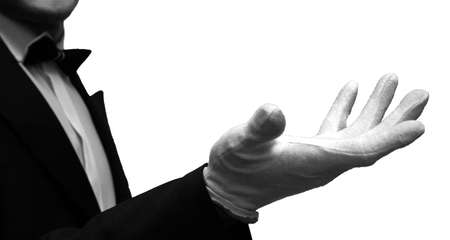 Black and white photo of empty hands waiterの写真素材