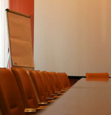 Long table for meetings with the chairs around the perimeterのeditorial素材