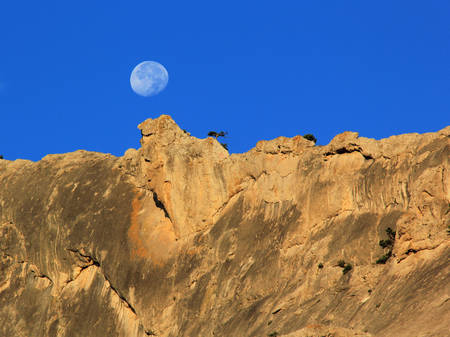 Moon over mountain at day, Crimea, Ukraine の写真素材