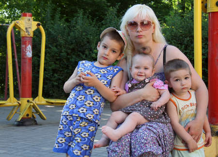 LUTSK, UKRAINE - JUNE 07: Refugee families from Lugansk, which moved to Volyn after the declaration of the Lugansk National Republic in Lutsk, Ukraine on June 07, 2014. のeditorial素材