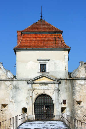 Entrance tower of Svirz Castle is a fortified aristocratic residence in Svirzh, Ukraineのeditorial素材