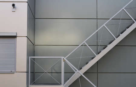 Detail of modern urban building with fire escapeの写真素材