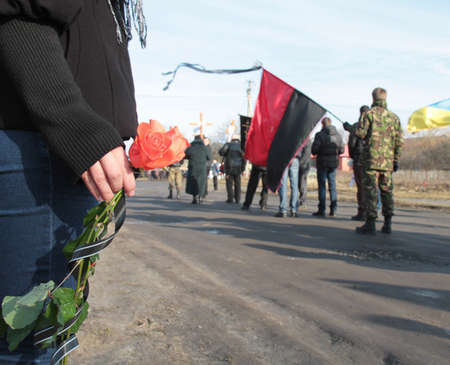 LUTSK, UKRAINE - January 30, 2015: memorial service  on Ukrainian army soldier who were killed by...