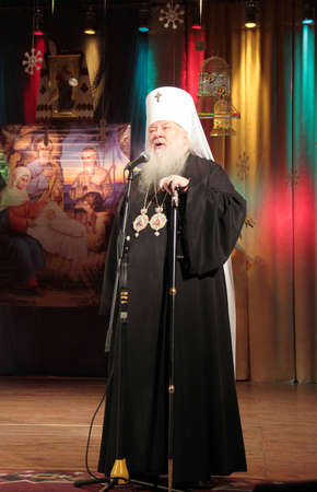 LUTSK - JANUARY 23: Metropolitan Volyn Lutsk and Ukrainian Orthodox Church Metropolitan Nifont at a charity concert to raise funds for orphans on January 23, 2015 in Lutsk, Ukraine.のeditorial素材