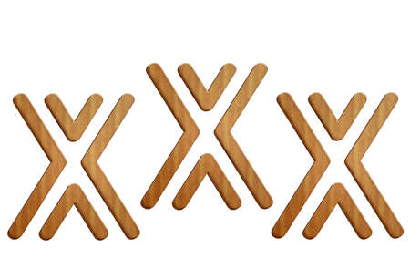 Wooden texture XXX text on white backgroundの写真素材