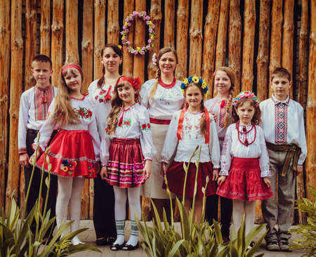 LUTSK, UKRAINE - May 18, 2015: Lesson Ukrainian embroidered at school on May 18, 2015 in Lutsk, Ukraineのeditorial素材