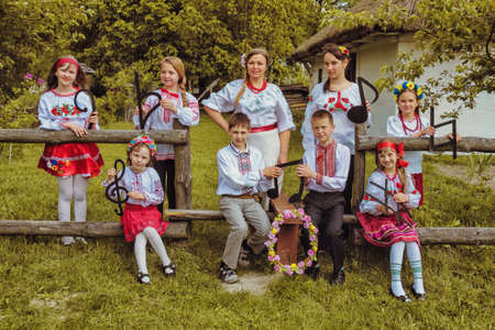 LUTSK, UKRAINE - May 18, 2015: Lesson Ukrainian music at school on May 18, 2015 in Lutsk, Ukraineのeditorial素材