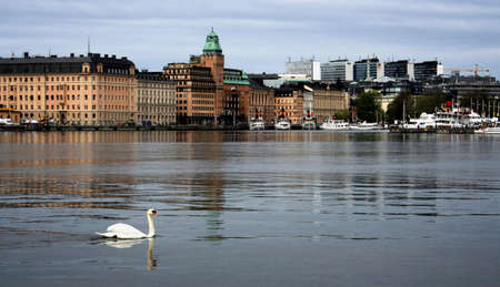 Scenic panorama of the Old Town pier architecture in Stockholm, Swedenの写真素材
