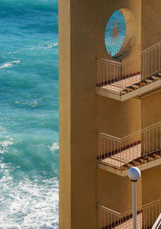 Stairs and wall of the modern house by the seaの写真素材