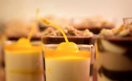 Tasty dessert with cherry topping, Shallow depth of field.