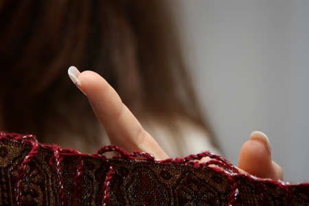 Caucasian women finger in number signの写真素材