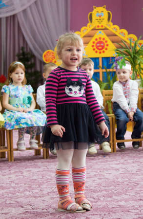 LUTSK, UKRAINE - MARCH 02 - Children 8 March event in nursery school  in Lutsk on March 02, 2016.のeditorial素材