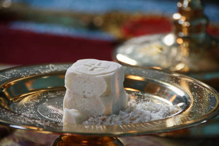 Liturgical bread used in the Orthodox Church for the sacrament of the Eucharist for the remembrance....