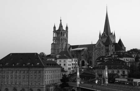 Lausanne, Switzerland - May 03, 2009: View of the city and the cathedralのeditorial素材