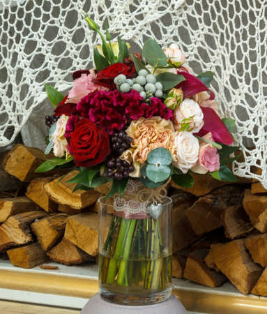 Wedding bridal bouquet of rosesの写真素材