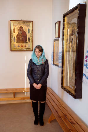 LUTSK, UKRAINE - 14 OCTOBER 2016: Ukrainian parishioner of the Orthodox Church during Slavonic Religious celebration Pokrovのeditorial素材