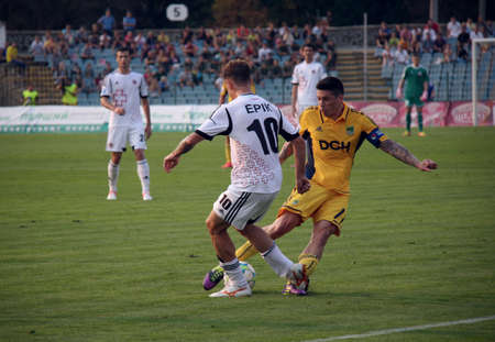 LUTSK, UKRAINE - 02 September 2012: FC Volyn Erik (L) in action during football match vs FC Metalist...