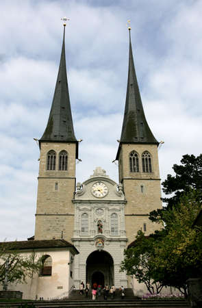LUCERNE, SWITZERLAND - May 05, 2009: Church of St. Leodegar (also known as St. Leger Cathedral) the most important church and landmark in the cityのeditorial素材