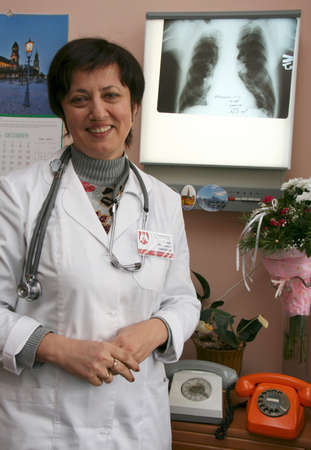 LUTSK - DECEMBER 28, 2010: The head of the pulmonology department of the city hospital Ludmila Yanyukのeditorial素材
