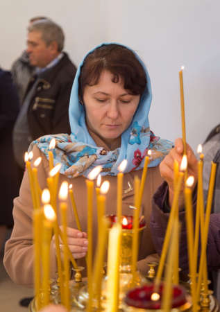 LUTSK, UKRAINE - 14 OCTOBER 2016: Ukrainian parishioners of the Orthodox Church during Slavonic Religious celebration Pokrovのeditorial素材