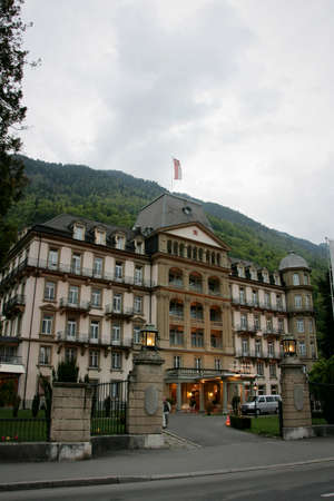 INTERLAKEN, SWITZERLAND - May 03, 2009: Five star Lindner Grand Hotel Beau Rivage offers 101 elegantly appointed, comfortable rooms, located nearby city centerのeditorial素材