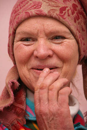 KOVEL, UKRAINE - 03 December 2008: Unknown old Ukrainian woman with kerchiefのeditorial素材