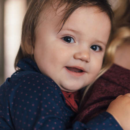 Funny little boy poses at homeの写真素材