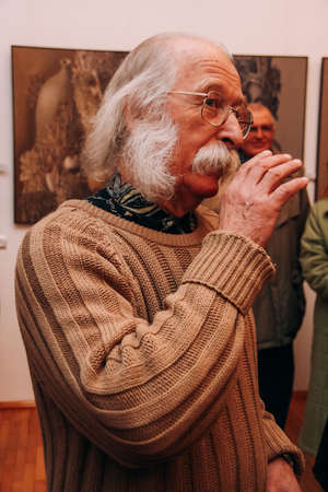ZBARAG, Ternopil / UKRAINE - February 20 2009: Contemporary Ukrainian painter Ivan Marchuk. In 2007 The Daily Telegraph included Ivan Marchuk in top 100 geniuses of our time, who create a multidimensional picture of the Universeのeditorial素材