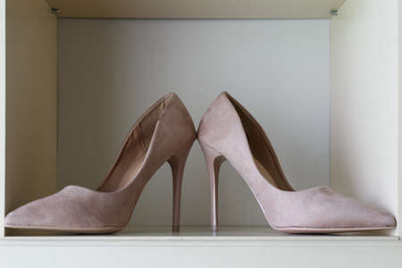 Stylish and elegant bridal shoes. Shallow depth of field.の写真素材