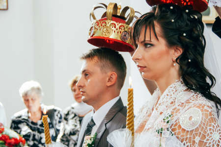 Lutsk, Volyn / Ukraine - August 30 2009: Wedding in Orthodox churchのeditorial素材