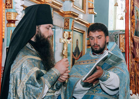 VOYUTYN, Volyn / UKRAINE - OCTOBER 14 2008: Orthodox priests during celebration Pokrov