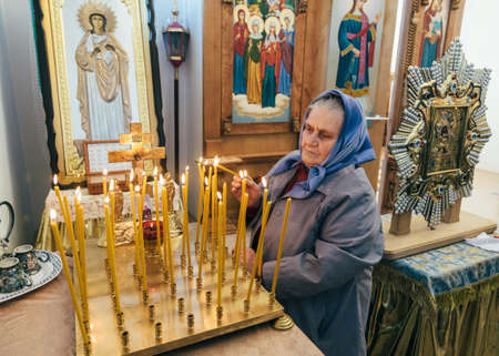 Voyutyn, Volyn / Ukraine - October 14 2016: Ukrainian parishioners of the Orthodox Church during...