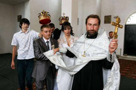 Lutsk, Volyn / Ukraine - August 30 2009: Wedding in Orthodox churchのeditorial素材