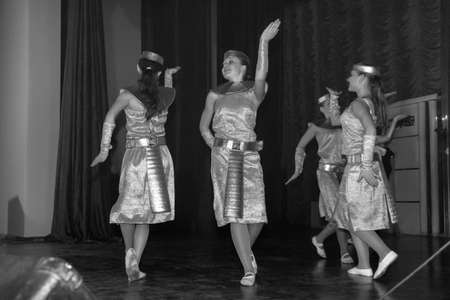 Pidgayci, Volyn / Ukraine / March 07 2009: Caucasian women posing in Egyptian pharaoh costume in...