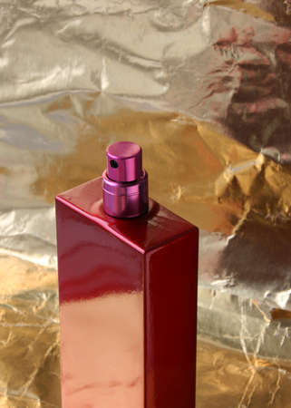 Close up of red bottle of female perfumeの写真素材