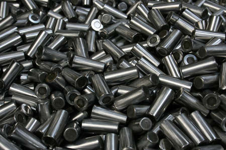 Manufacture of bearings in the factory.The chrome surface of products. Industrial theme. Shallow depth of field.の写真素材