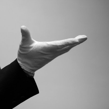 Black and white photo of empty hands waiterの写真素材