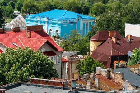 View from roof of multistoried apartment houses in town Lutsk, Ukraineのeditorial素材