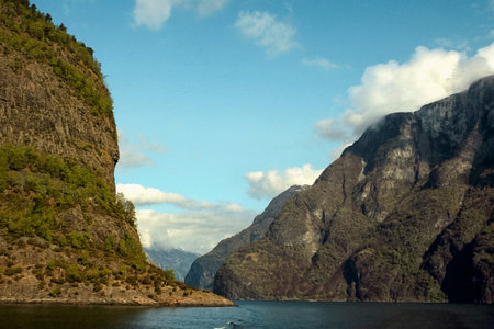 Norwegian Fjord and mountains in spring. Tourism vacation and travel.の写真素材