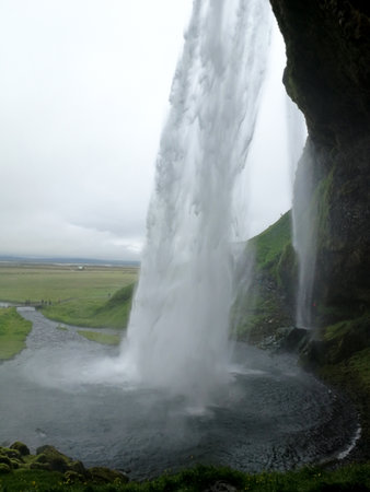 The imposing Seljalandsfoss waterfall in Icelandの写真素材