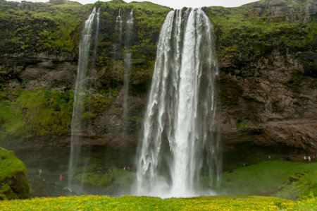 The imposing Seljalandsfoss waterfall in Icelandの写真素材