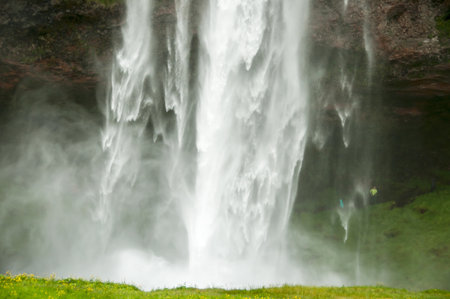 The imposing Seljalandsfoss waterfall in Icelandの写真素材