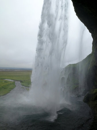 The imposing Seljalandsfoss waterfall in Icelandの写真素材